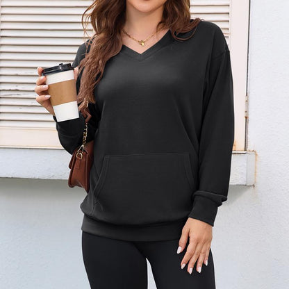 SnugVee™ Cozy Fleece Sweatshirt - Flattering V-Neck Comfort with Handy Kangaroo Pocket