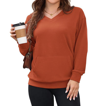 SnugVee™ Cozy Fleece Sweatshirt - Flattering V-Neck Comfort with Handy Kangaroo Pocket