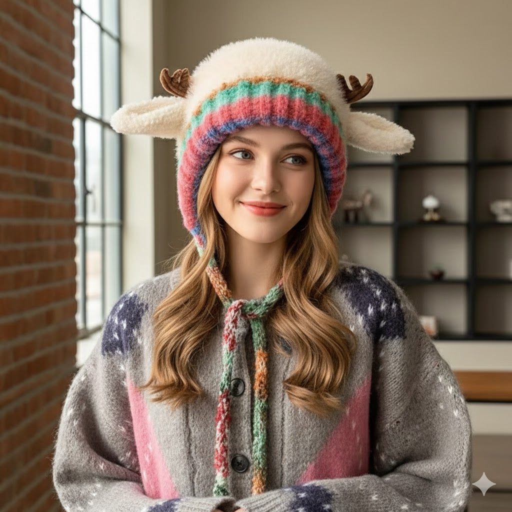 SnugDeer™ Fluffy Winter Antler Hat - Stay Warm & Cute All Winter + Converts Into a Storage Bag